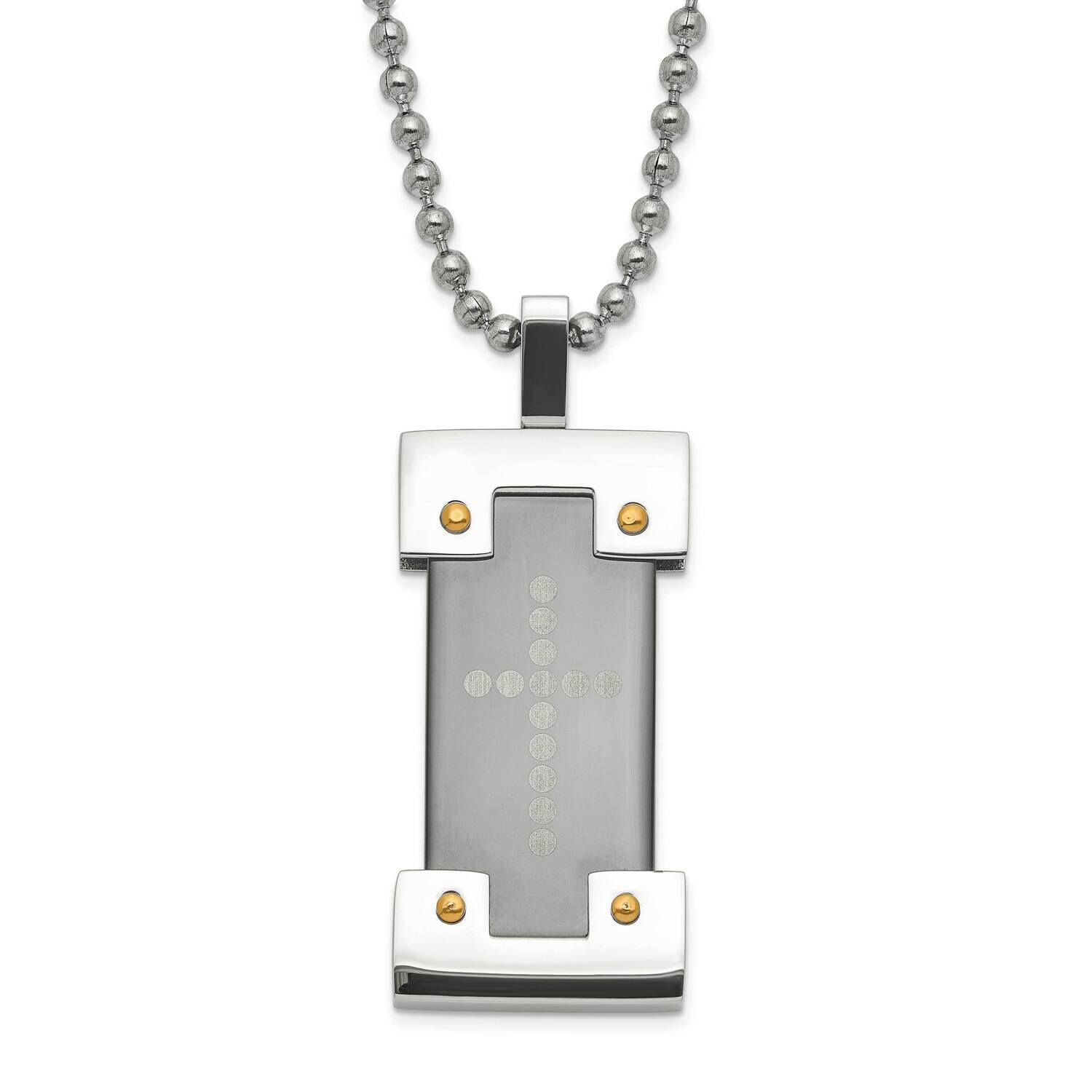 Black &amp; Yellow Ip-Plated Polished Cross Necklace Stainless Steel SRN475-22 by Chisel, MPN: SRN475-2…