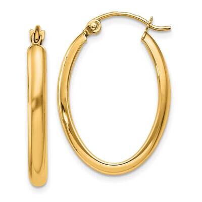 2.75mm Oval Tube Hoop Earrings 14k Polished Gold TF112Y, MPN: TF112Y,