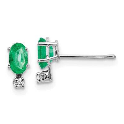 Diamond Emerald Birthstone Earrings 14k White Gold XBE184W, MPN: XBE184W,