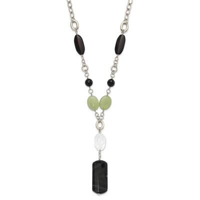 Prehnite Crystal &amp; Black Agate 1.5 Inch Extension Drop Necklace Stainless Steel SRN569-26 by Chisel…