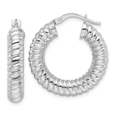 Polished 5mm Hollow Spiral Round Hoop Earrings 14k White Gold TF2251W, MPN: TF2251W,