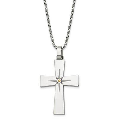 Chisel Polished Yellow Ip-Plated Starburst Cross Pendant On A 24 Inch Box Chain Necklace Stainless …