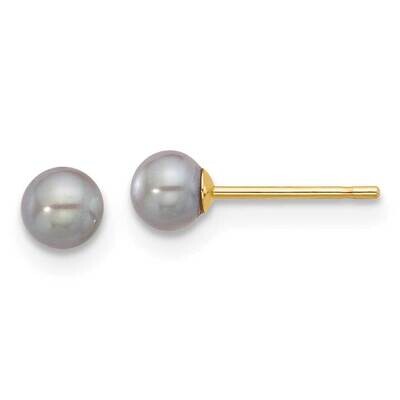 4-5mm Round Grey Freshwater Cultured Pearl Post Earrings 14k Gold X40PG, MPN: X40PG,