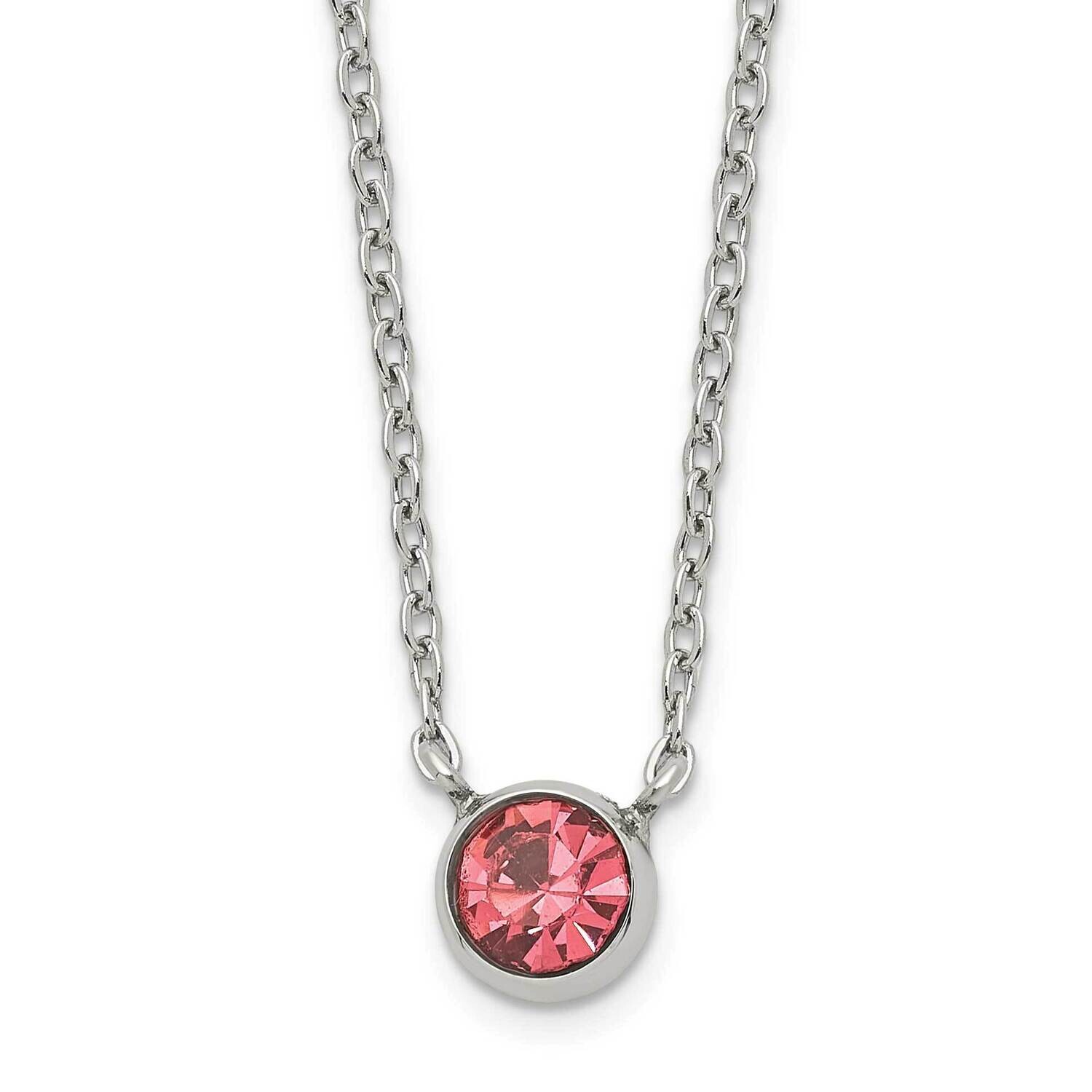 Polished Pink Glass Crystal 16 Inch 2 Inch Extender Necklace Stainless Steel SRN3084P-16