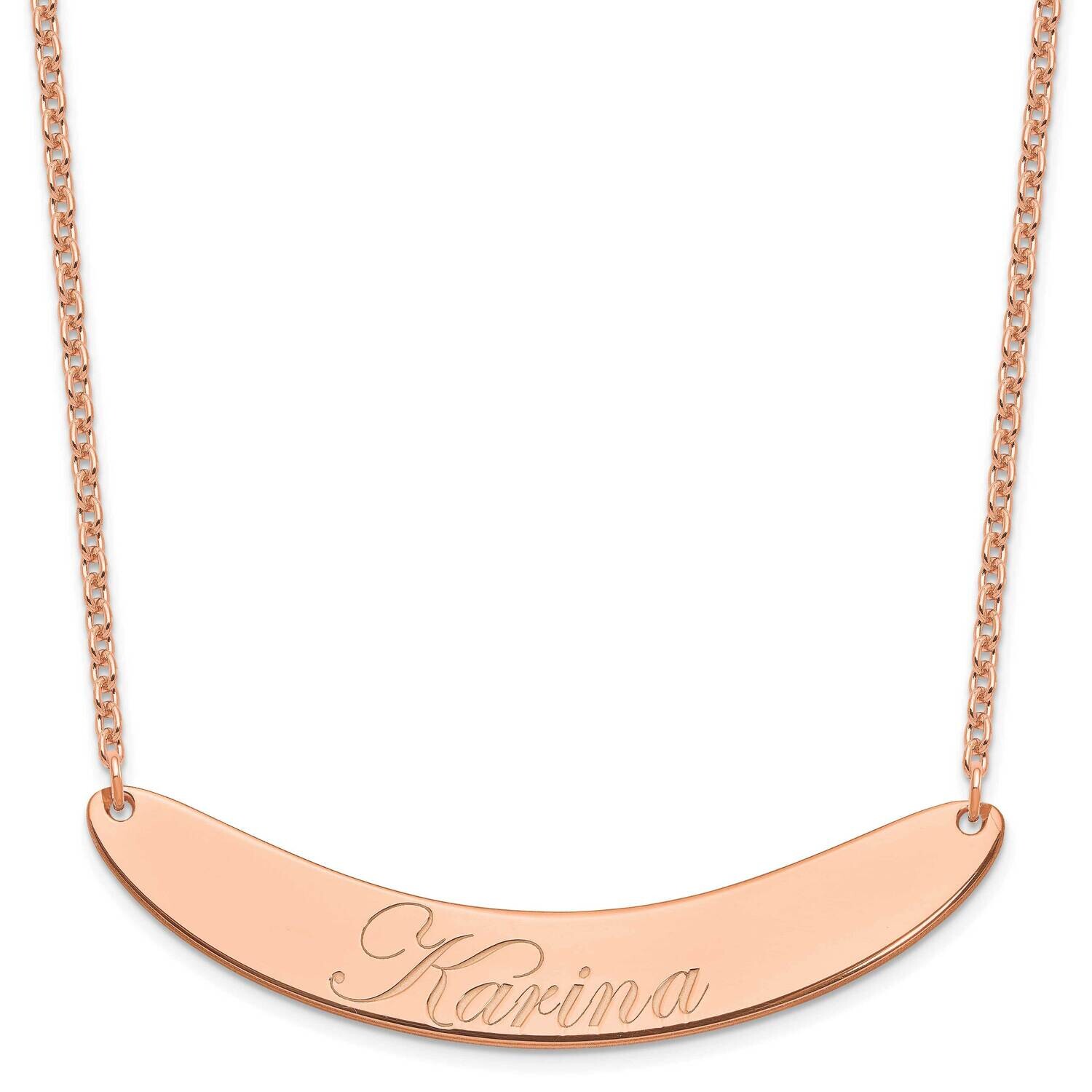 Rose-Plated Large Polished Curved Edwardian Script Bar Necklace Sterling Silver XNA1228RP, MPN: XNA…