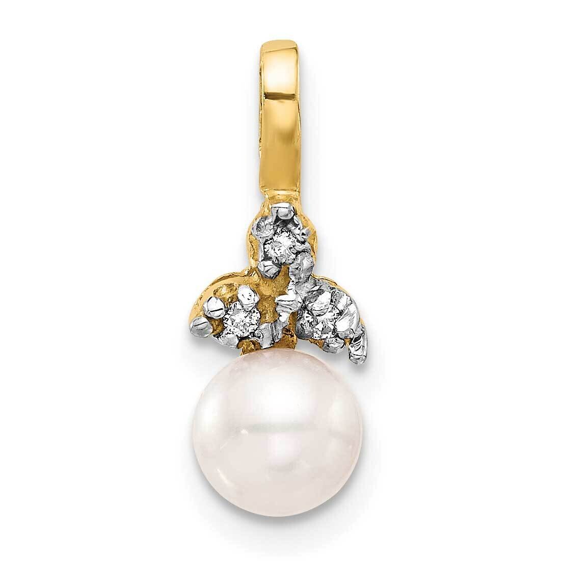 6-7mm Round White Fwc Pearl .03Ct. Diamond Pendant 14k Gold XF828, MPN: XF828,