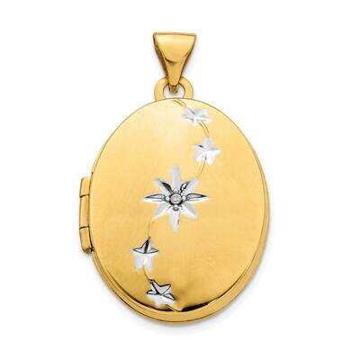 White Rhodium Brushed Polished Diamond Stars Oval Locket 14k Gold XL785, MPN: XL785,