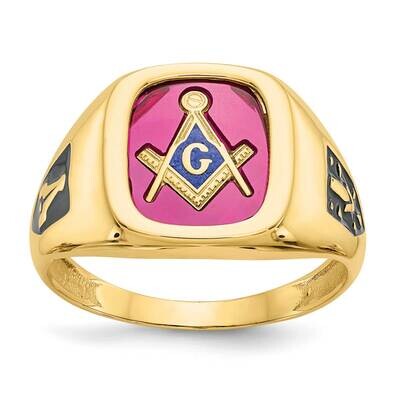 Men&#39;s Polished Textured Black Enamel Lab Created Ruby Masonic Ring 14k Gold X24 by Masonic, MPN: X2…