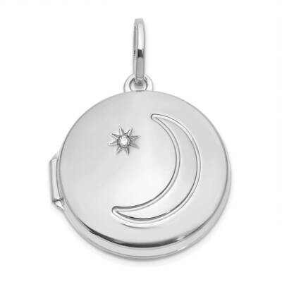 20mm Diamond Moon Star Round Locket 14k White Gold XL867W, MPN: XL867W,