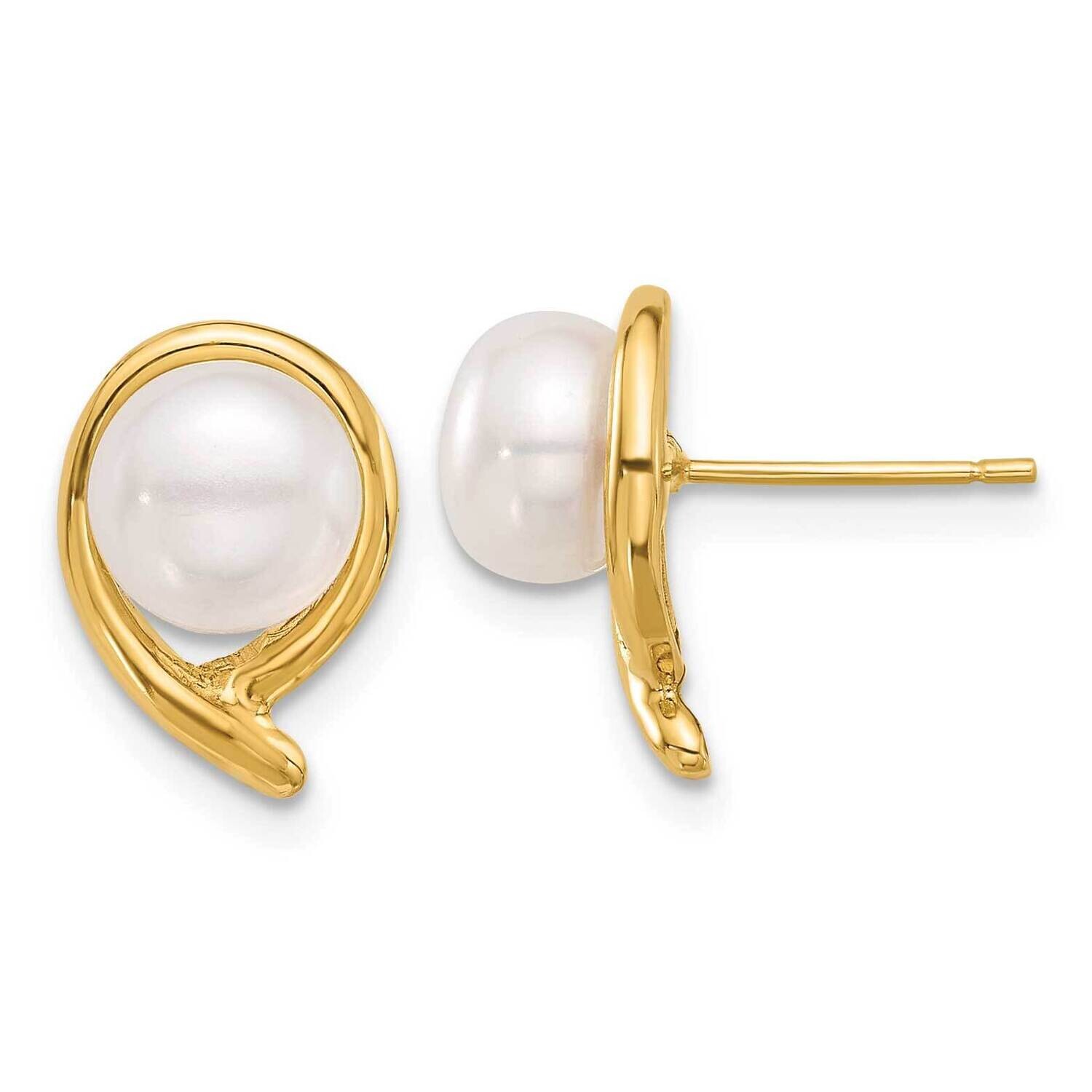 7-8mm Button White Freshwater Cultured Pearl Post Earrings 14k Gold XF856E, MPN: XF856E,