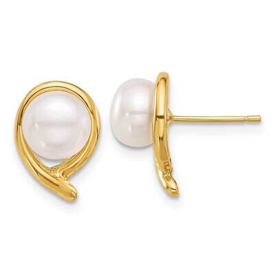 7-8mm Button White Freshwater Cultured Pearl Post Earrings 14k Gold XF856E, MPN: XF856E,