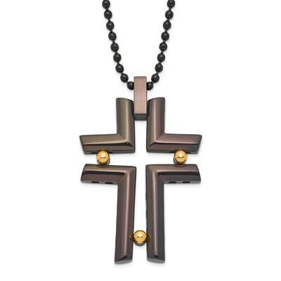 Black &amp; Yellow Ip-Plated Cross Necklace Stainless Steel SRN471-22 by Chisel, MPN: SRN471-22, 886774…