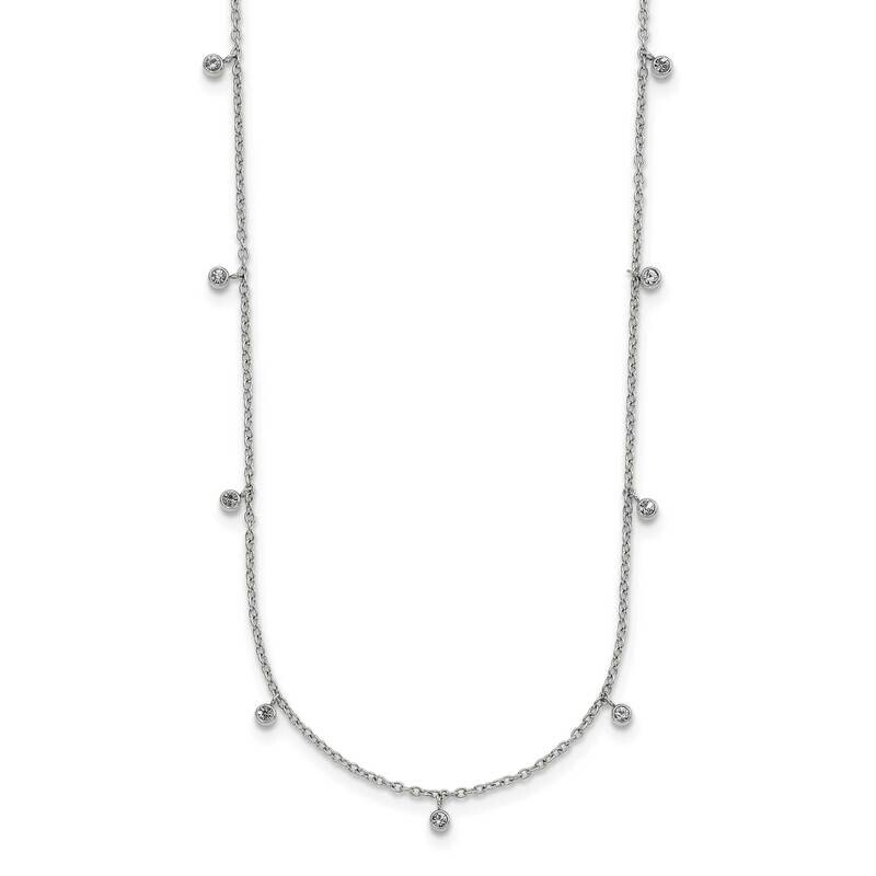 Chisel Polished Clear Crystal 17.5 Inch 2 Inch Extension Necklace Stainless Steel SRN3087-17.5