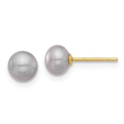 5-6mm Grey Button Fw Cultured Pearl Stud Post Earrings 14k Gold X50BG, MPN: X50BG,