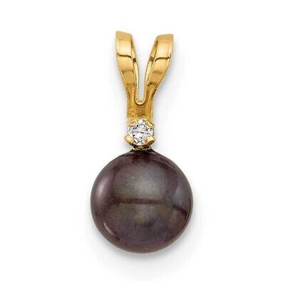 5-6mm Round Black Fwc Pearl .01Ct Diamond Pendant 14k Gold XF509PB, MPN: XF509PB,