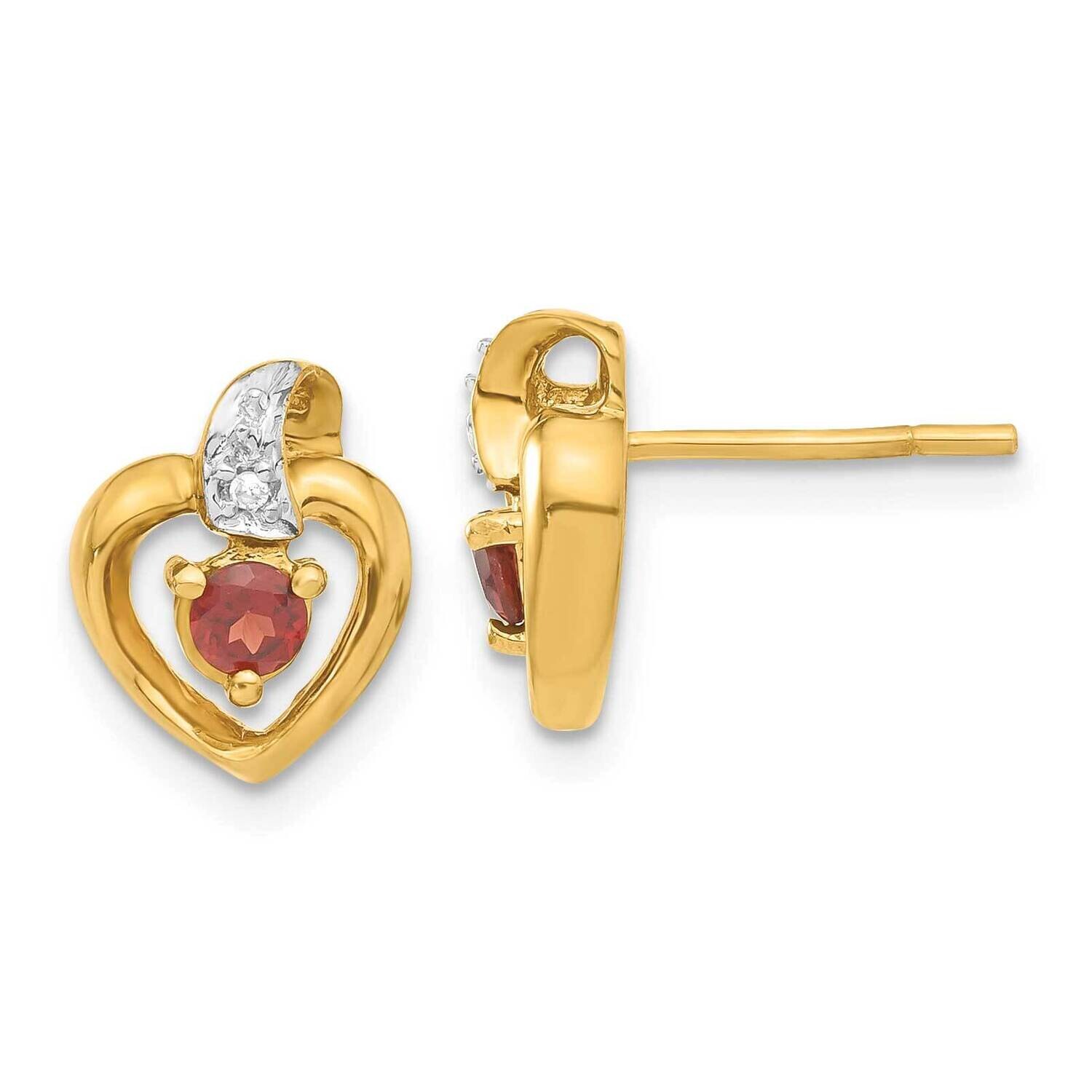 .01Ct Diamond & Garnet Birthstone Heart Earrings 14k Gold XBS156
