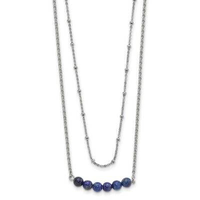 Chisel Polished 2-StrLapis Beaded 16.5 Inch A 1 Inch Extension Necklace Stainless Steel SRN3107-16.…