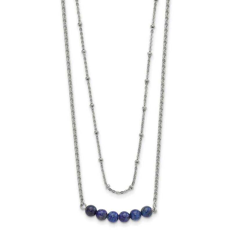 Chisel Polished 2-StrLapis Beaded 16.5 Inch A 1 Inch Extension Necklace Stainless Steel SRN3107-16.5
