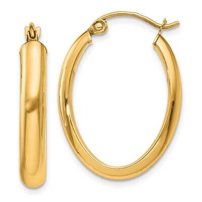 3.75mm Oval Tube Hoop Earrings 14k Polished Gold TF115Y, MPN: TF115Y,