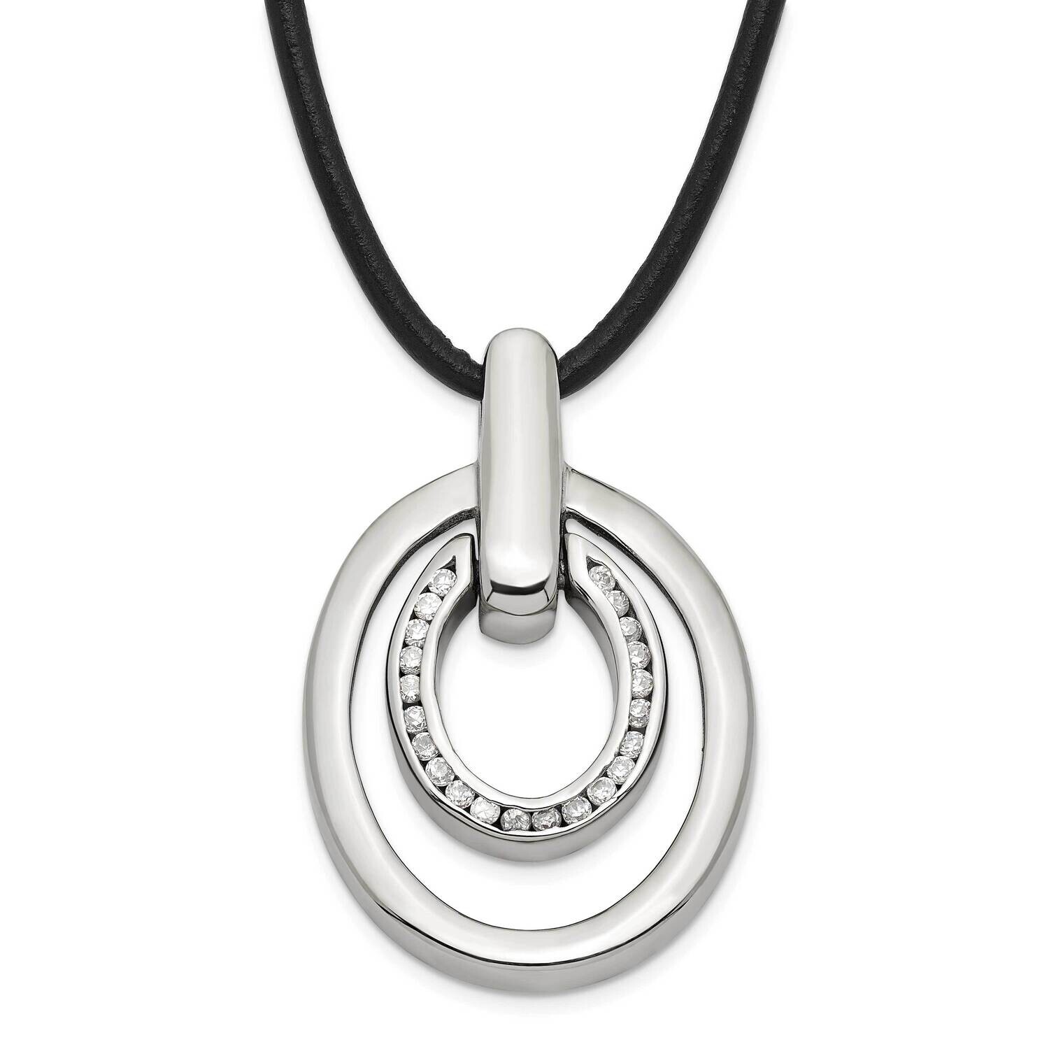 CZ Double Oval Necklace Stainless Steel SRN263-18 by Chisel, MPN: SRN263-18, 883957749907