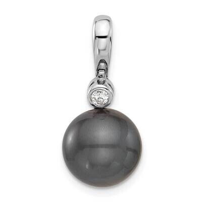 11-12mm Round Black Saltwater Tahitian Pearl .05Ct Diamond Pendant 14k White Gold XF809, MPN: XF809,