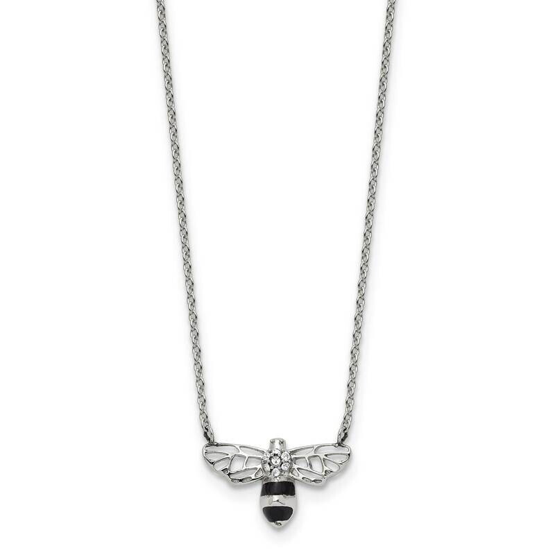 Chisel Polished Enameled Preciosa Crystal Bee On A 18 Inch Cable Chain 1.75 Inch Extension Necklace Stainless Steel SRN3071-18