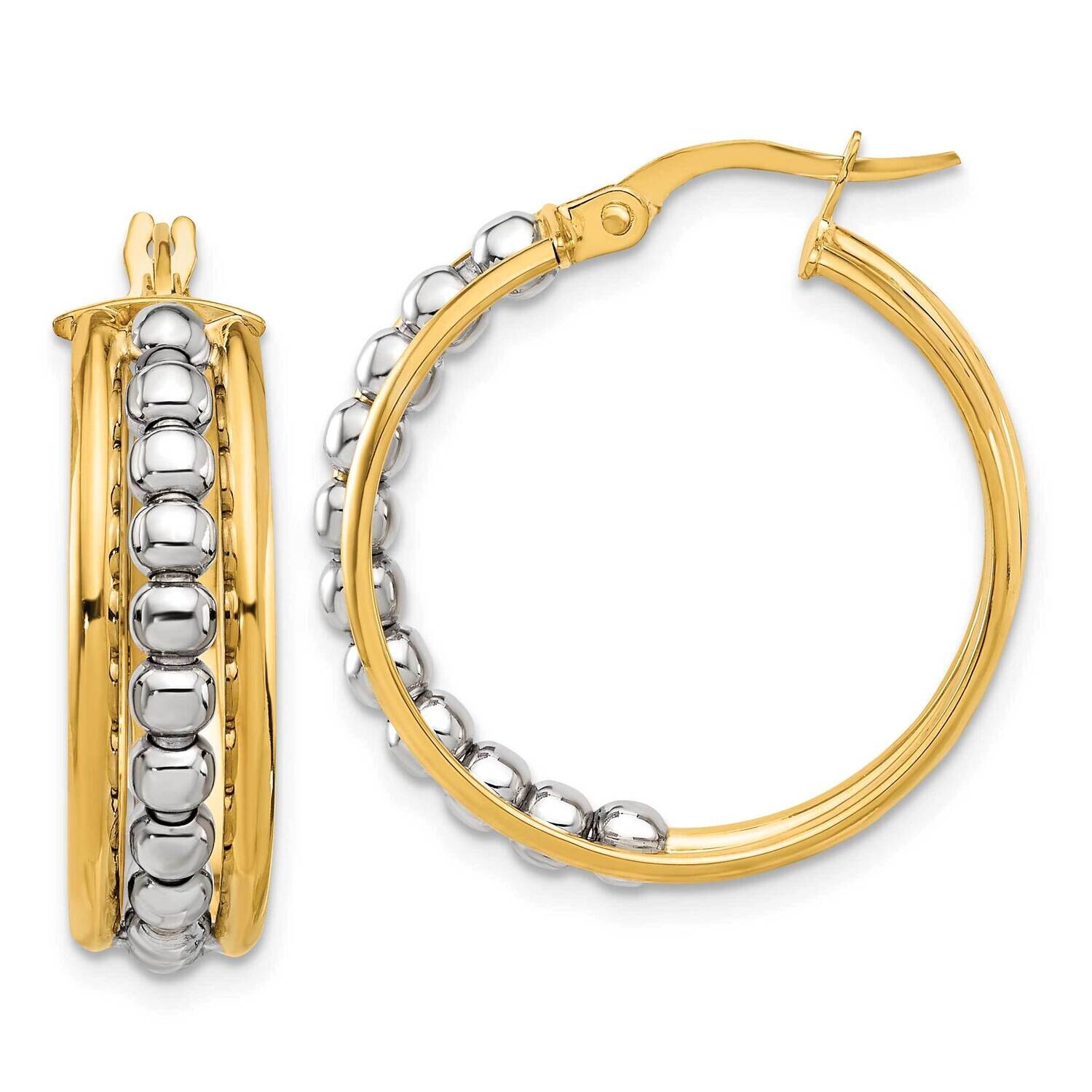 Polished Beaded Hoop Earrings 14k Two-Tone Gold TF2235YW, MPN: TF2235YW,