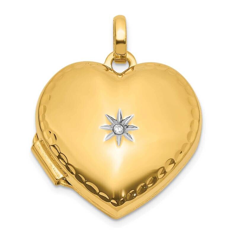 Polished Textured Diamond 15mm Heart Locket 14k Gold White Rhodium XL863