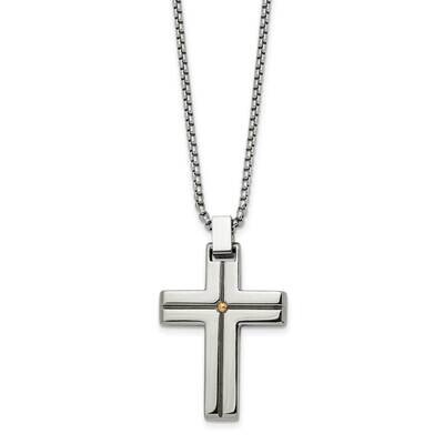 Chisel Polished Yellow Ip-Plated Cross Pendant On A 19.5 Inch Box Chain Necklace Stainless Steel SR…