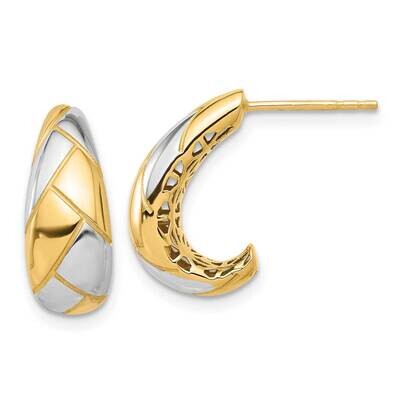 Polished Etched J-Hoop Post Earrings 14k Gold White Rhodium TF2359, MPN: TF2359,