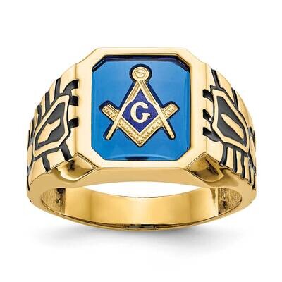 Men&#39;s Polished Antiqued Grooved Imitation Blue Spinel Masonic Ring 14k Gold X27 by Masonic, MPN: X2…