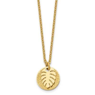 Chisel Polished Textured Yellow Ip-Plated Circle Leaf Pendant On A 27.5 Inch Cable Chain Necklace S…