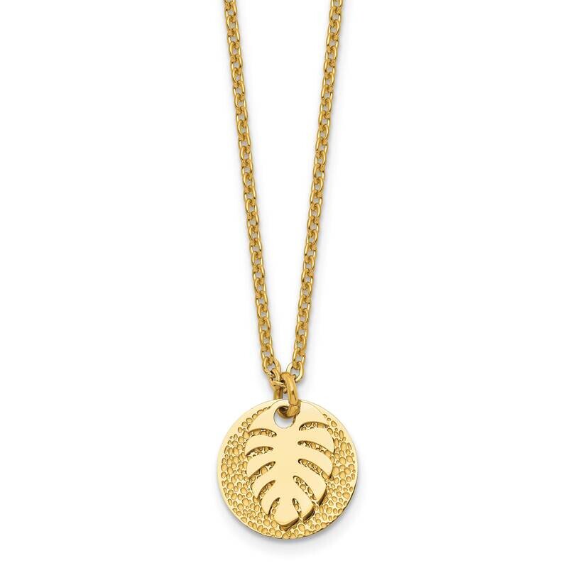 Chisel Polished Textured Yellow Ip-Plated Circle Leaf Pendant On A 27.5 Inch Cable Chain Necklace Stainless Steel SRN3116Y-27.5