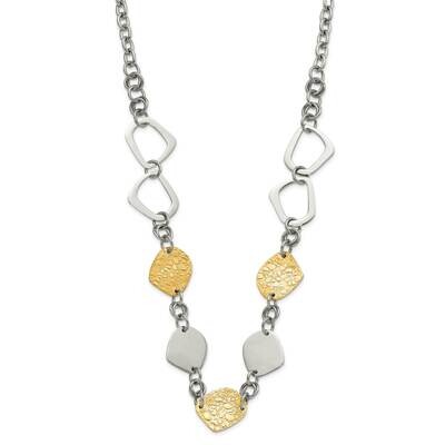 Yellow Ip-Plated Polished &amp; Pebbled Fancy Link Necklace Stainless Steel SRN408-24 by Chisel, MPN: S…