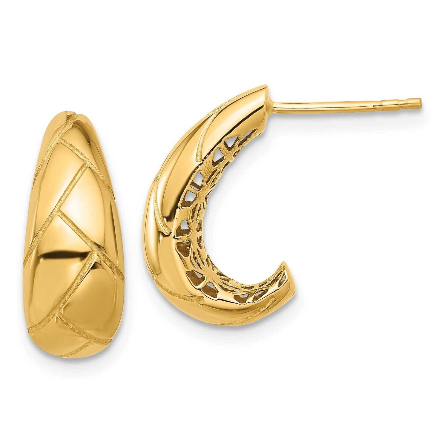 Etched J-Hoop Post Earrings 14k Polished Gold TF2354