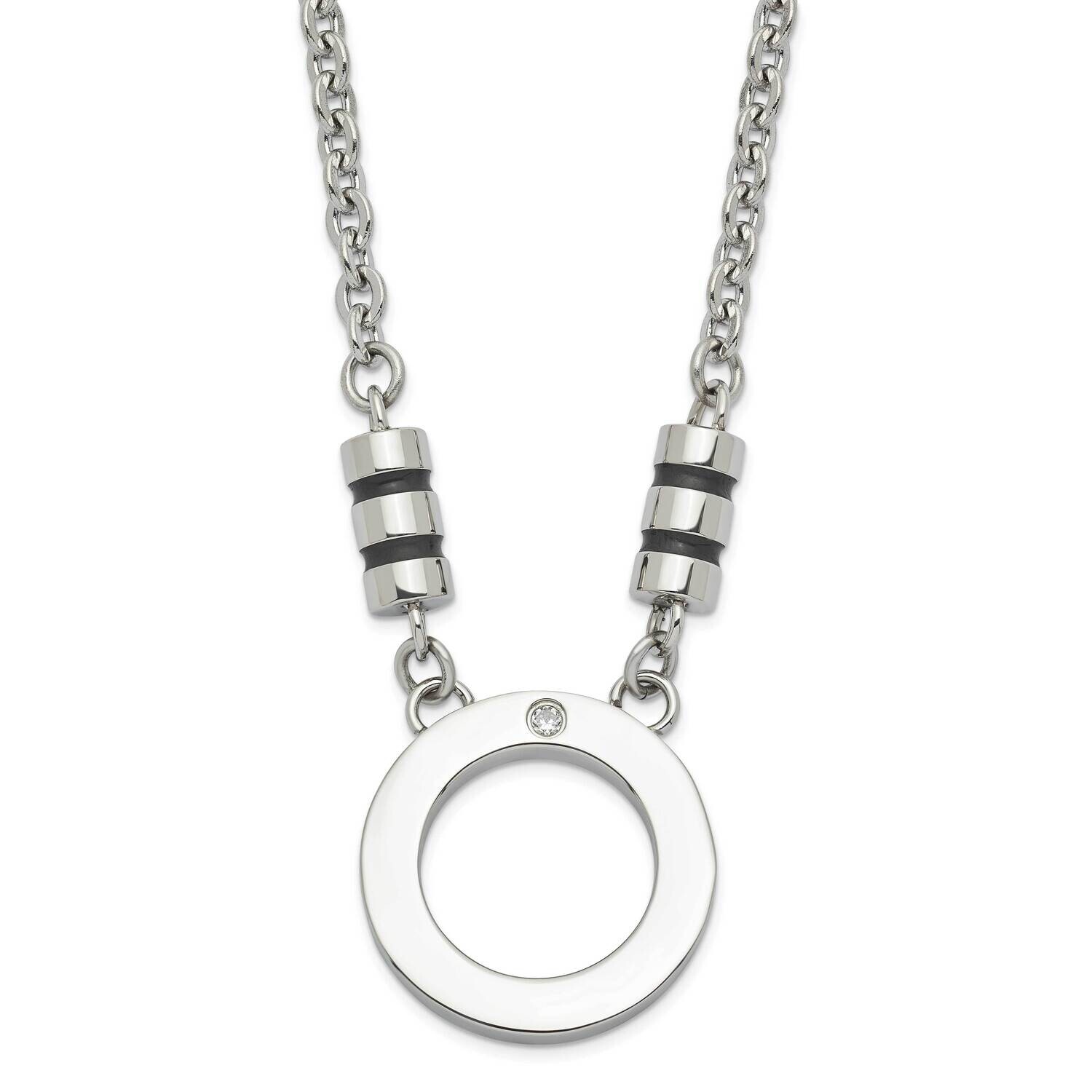 Polished Black Enamel CZ Circle Necklace Stainless Steel SRN1670-22.5 by Chisel, MPN: SRN1670-22.5,…