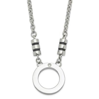 Polished Black Enamel CZ Circle Necklace Stainless Steel SRN1670-22.5 by Chisel, MPN: SRN1670-22.5,…