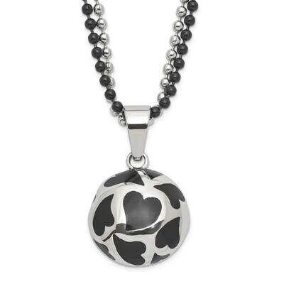 Black Enamel Hearts 24 Inch Necklace Stainless Steel SRN614-24 by Chisel, MPN: SRN614-24, 886774041…