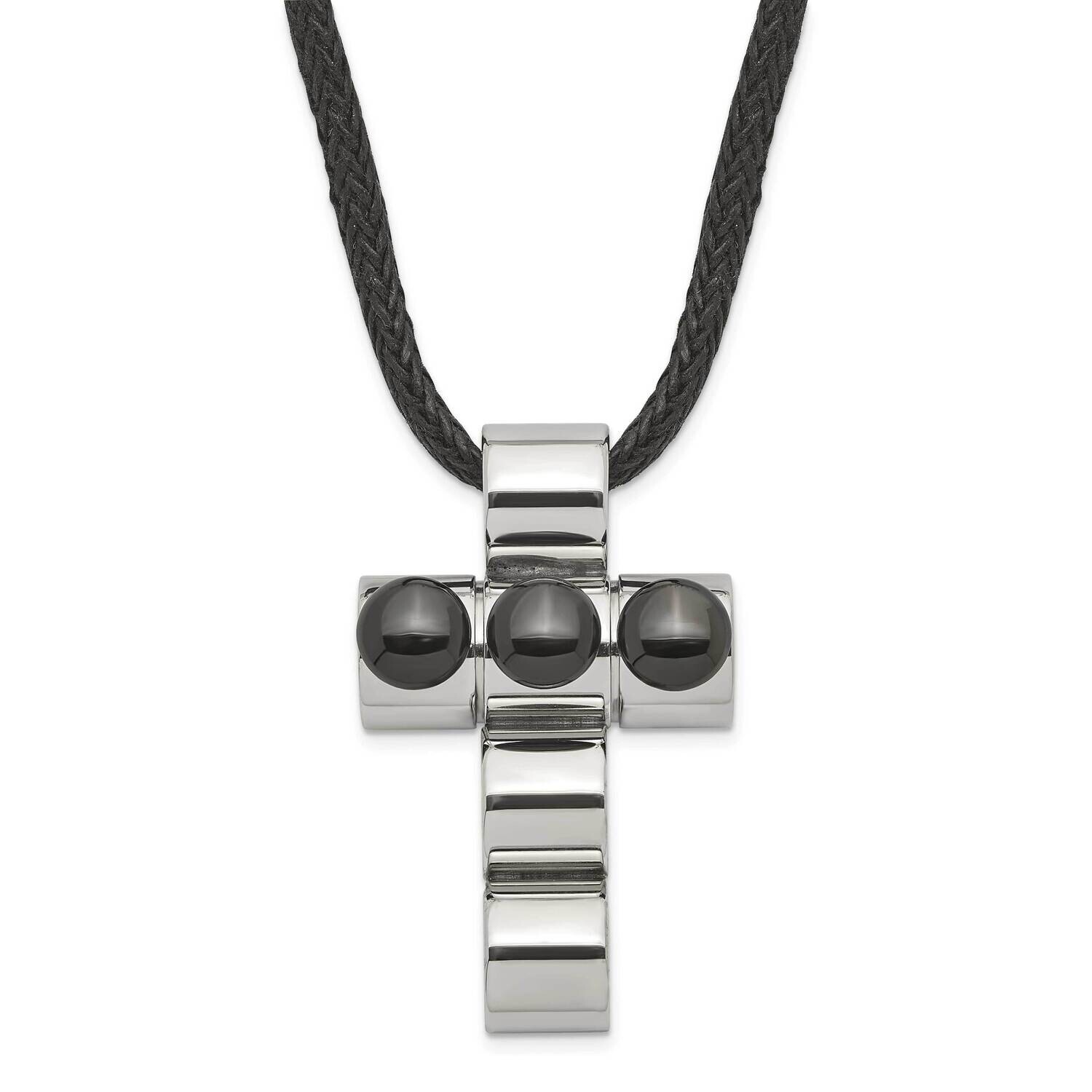 Black Ip-Plated Bead Cross On Cord Necklace Stainless Steel SRN457-20