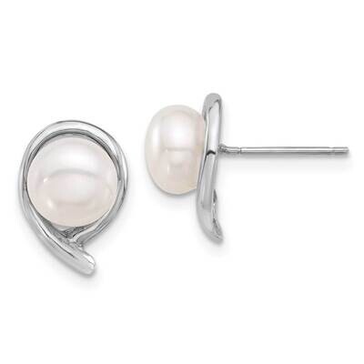 7-8mm Button White Fwc Pearl Post Earrings 14k White Gold XFW856E, MPN: XFW856E,