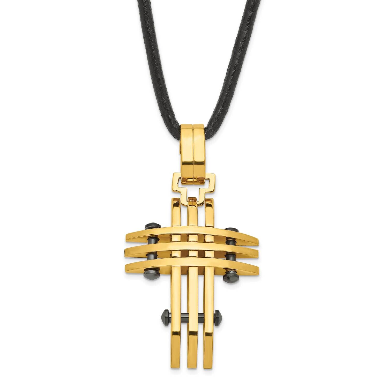 Black &amp; Yellow Ip-Plated Cross Necklace Stainless Steel SRN300-16