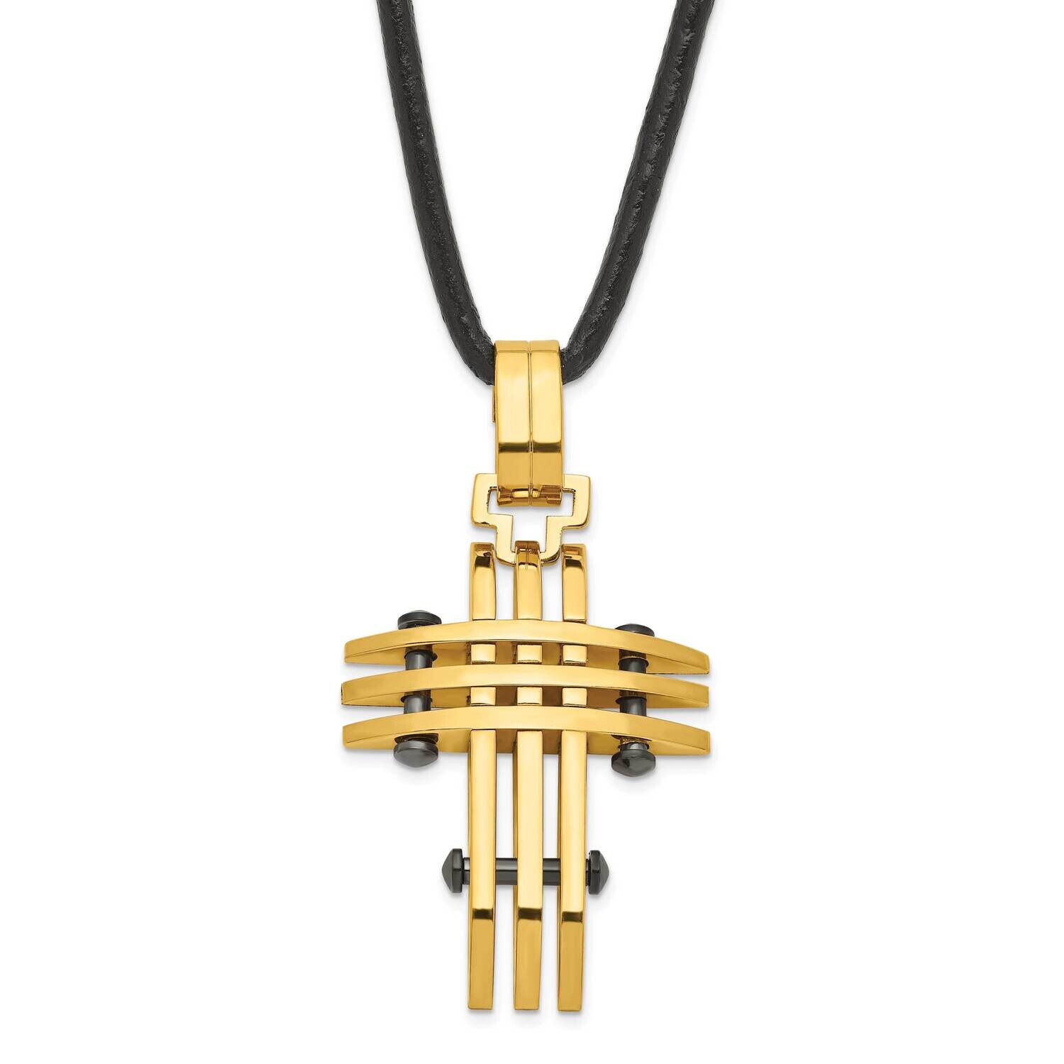 Black &amp; Yellow Ip-Plated Cross Necklace Stainless Steel SRN300-16 by Chisel, MPN: SRN300-16, 883957…