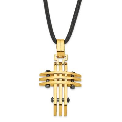 Black &amp; Yellow Ip-Plated Cross Necklace Stainless Steel SRN300-16 by Chisel, MPN: SRN300-16, 883957…