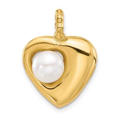 7-8mm Button White Freshwater Cultured Pearl Heart Pendant 14k Gold XF823, MPN: XF823,