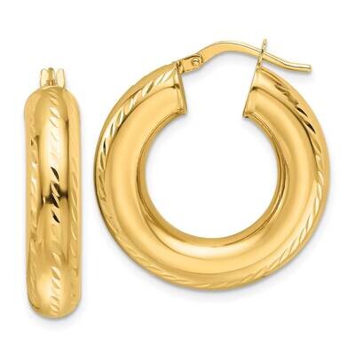 Diamond-Cut 6mm Hollow Round Hoop Earrings 14k Polished Gold TC1057, MPN: TC1057,