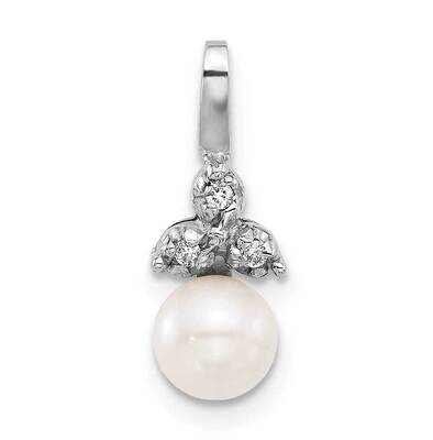 5-6mm Round White Fwc Pearl .03Ct Diamond Pendant 14k White Gold XFW828, MPN: XFW828,