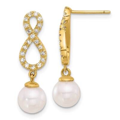 7-8mm Rnd White Akoya Pearl .40Ct Diamond Infinity Post Dangle Earrings 14k Gold XF840E, MPN: XF840…