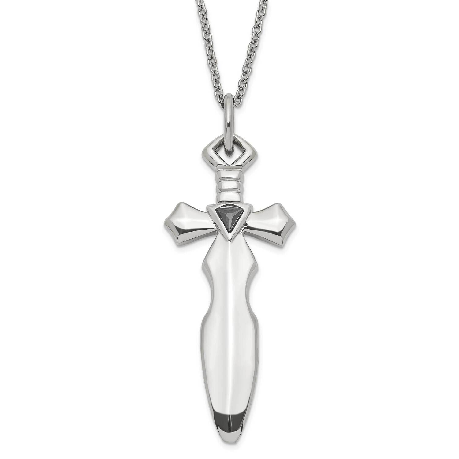 Black CZ Sword Necklace Stainless Steel SRN1316-20 by Chisel, MPN: SRN1316-20, 886774672823