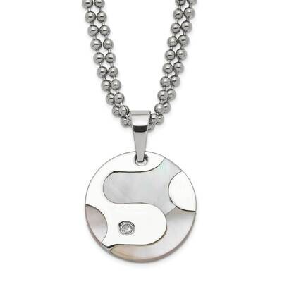Polished CZ &amp; Mother Of Pearl Circle Necklace Stainless Steel SRN541-22 by Chisel, MPN: SRN541-22, …