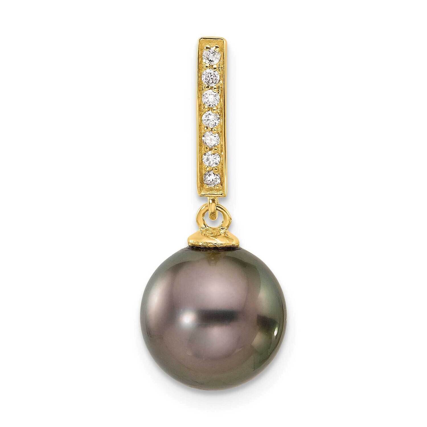 10-11mm Round Black Tahitian Pearl .07Ct Diamond Dangle Chain Slide 26 Inch 14k Gold XF812, MPN: XF…